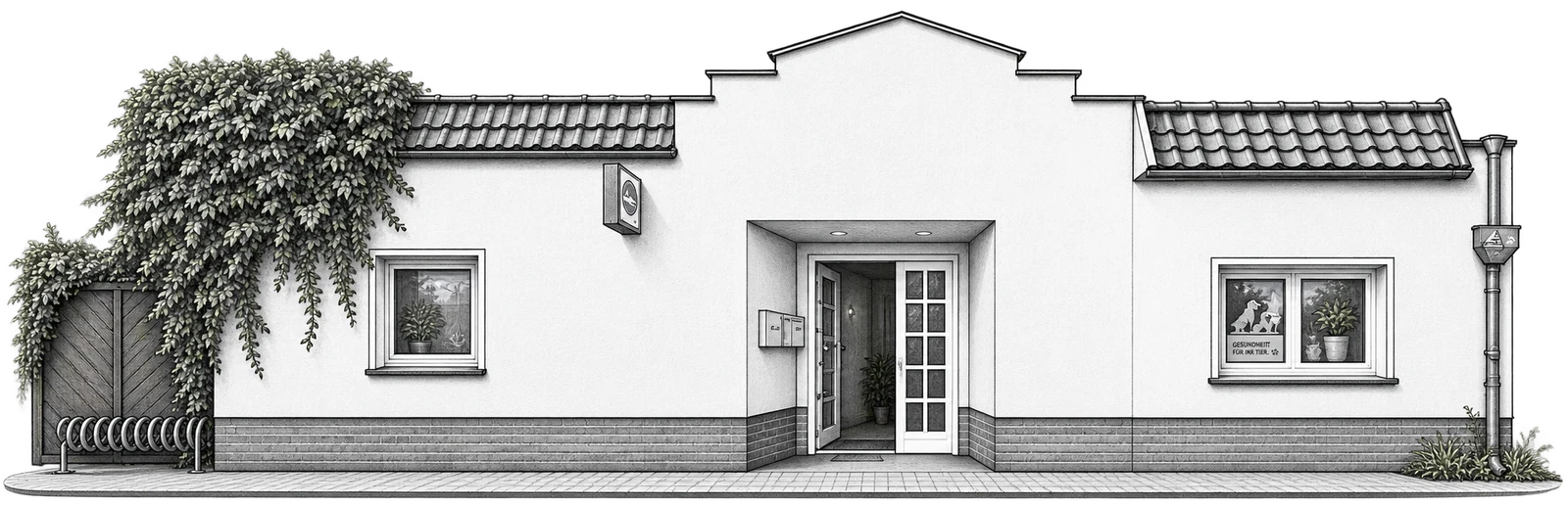 Zeichnung des Praxisgebäudes der Tierarztpraxis Olaf Freudenberg in der Ulmenstraße 3b in Güstrow